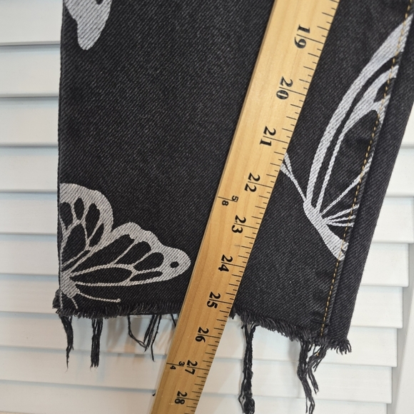 PACSUN‎ Eco Black Butterfly Jeans Women Sz 25 High Rise Straight Cotton Y2K Boho - Picture 11 of 13